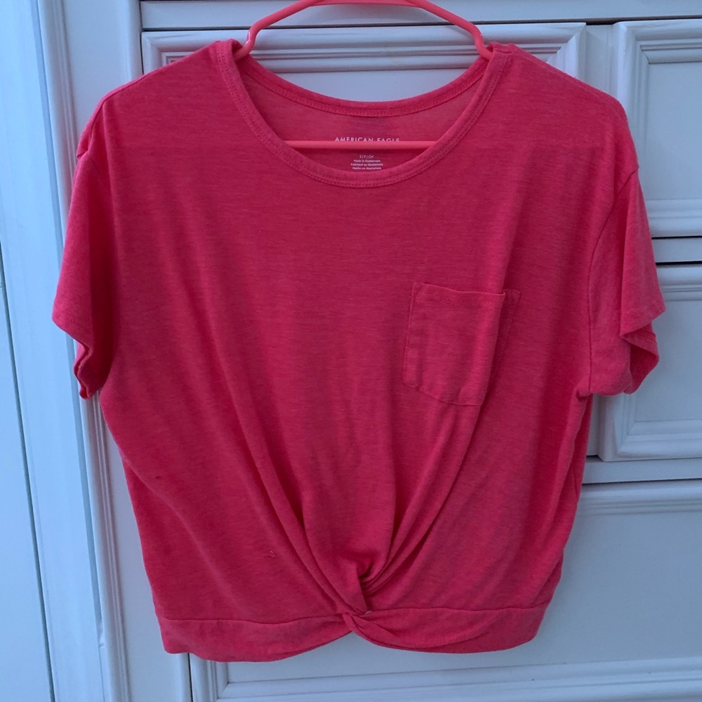 pink american eagle knotted shirt